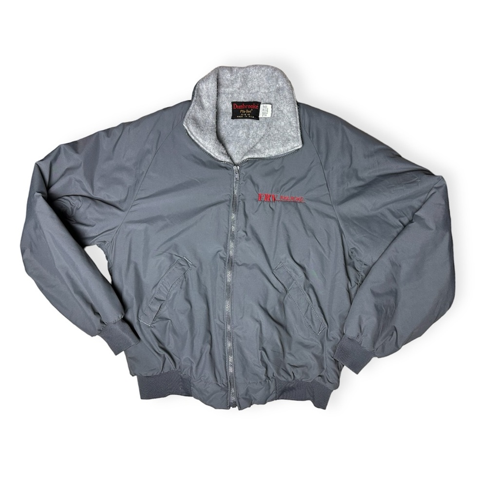 Vintage Dunbrooke Gray Zip up Jacket Soft Interior FRY Railroad logo Men's Large